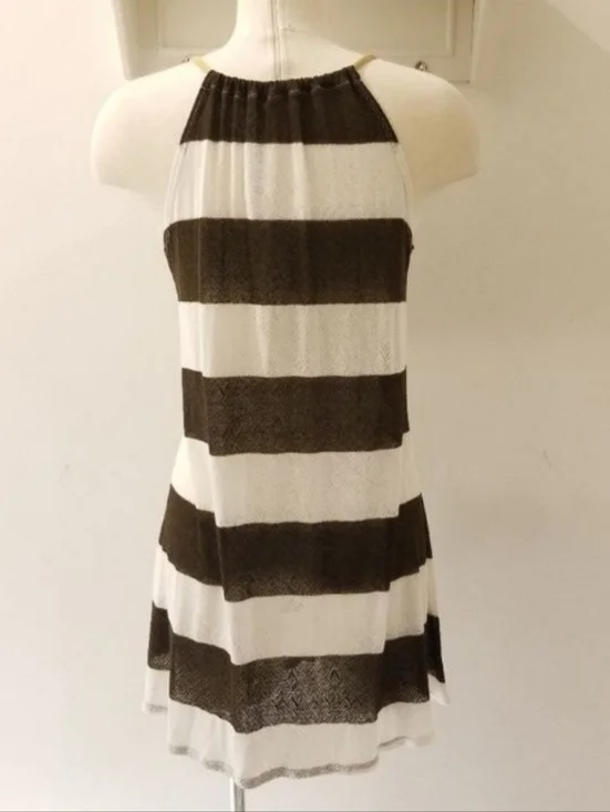 Vitamin A Brown & White Stripe High Neck Sleeveless Cover Up Dress Sz M NWT $138
